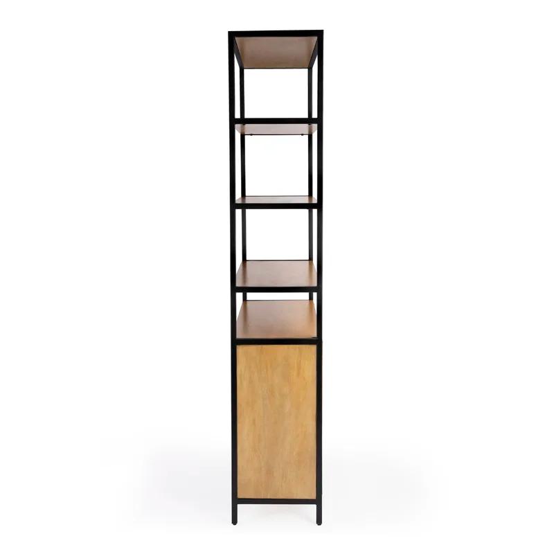 Hans Adjustable Black Wood and Iron Etagere Bookcase with Doors