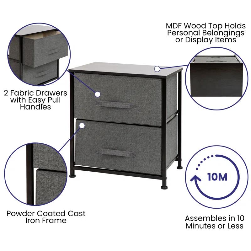 Malone 2 Drawer Storage Stand with Wood Top & Fabric Pull Drawers