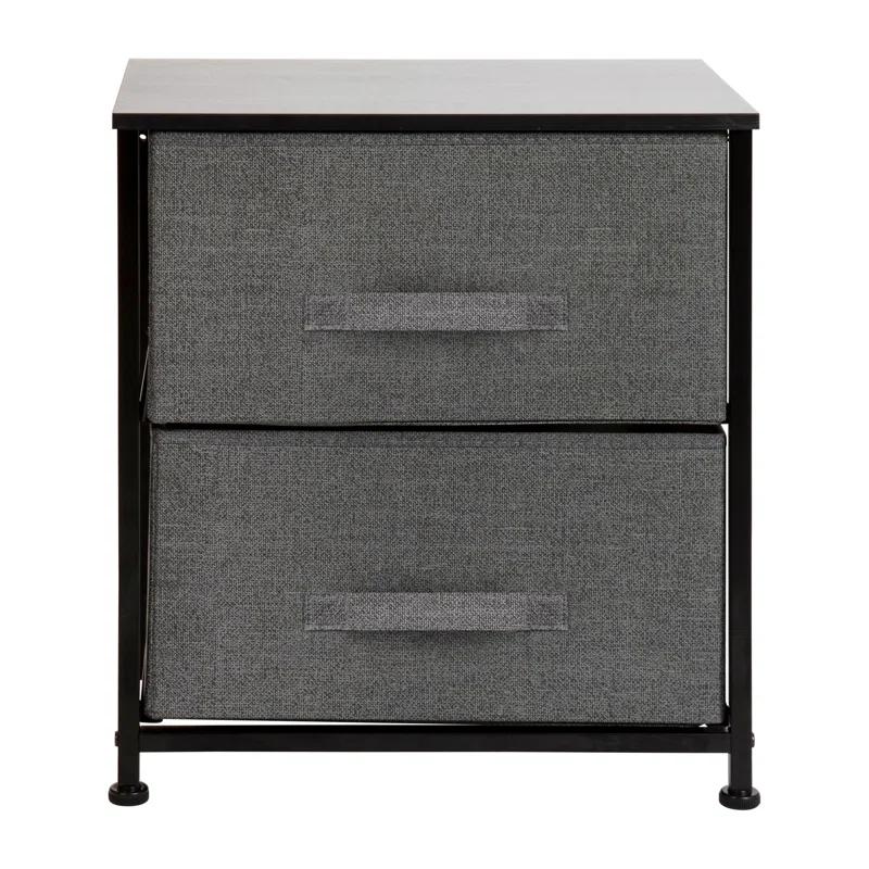 Malone 2 Drawer Storage Stand with Wood Top & Fabric Pull Drawers