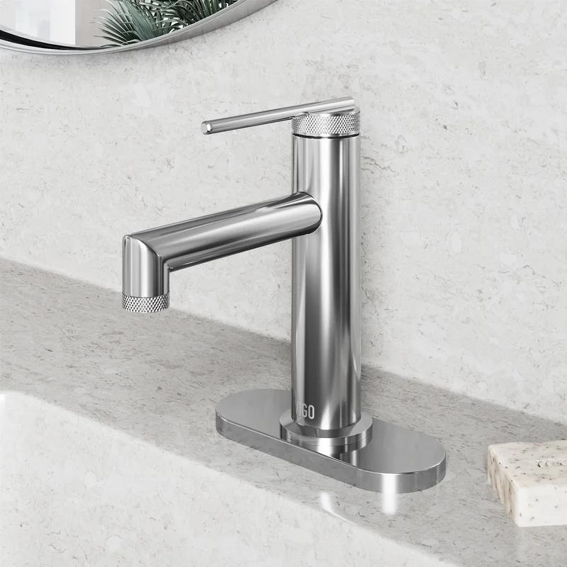 Vigo Sterling Chrome Single-Hole Bathroom Faucet with Deck Plate