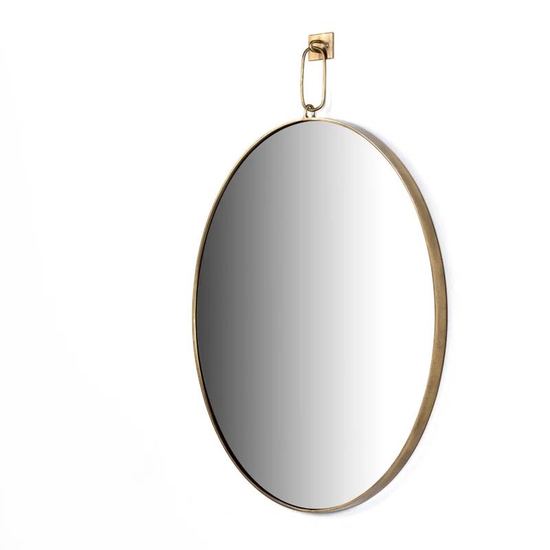 Vina Antique Brass Round Wall Mirror 30"