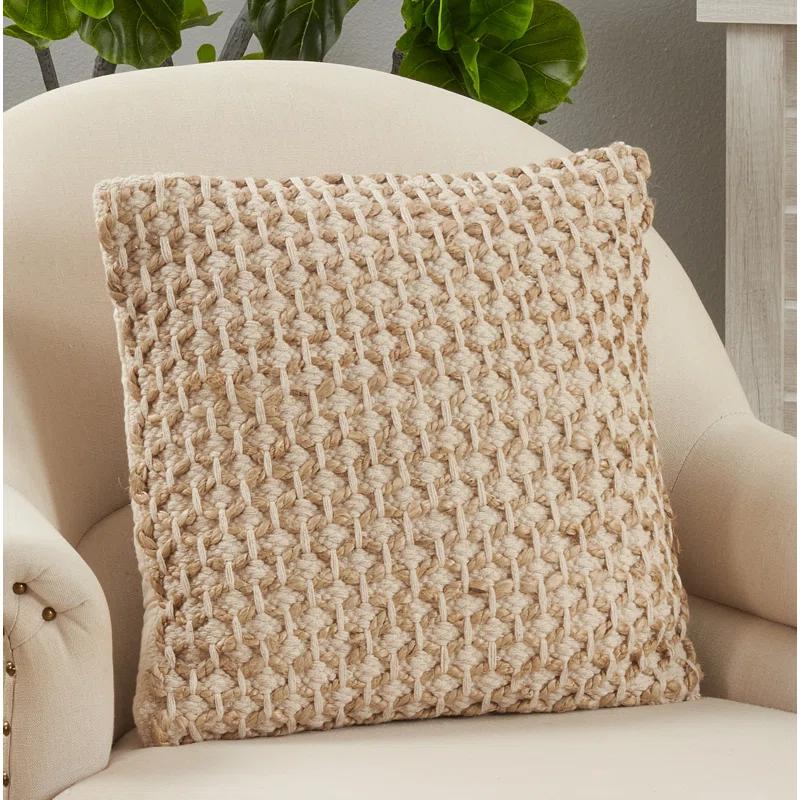 Coastal Charm Ivory Cotton-Jute Rope Design Pillow Cover