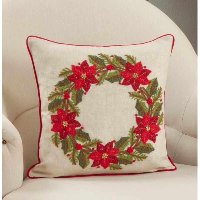 23"x19" Holiday Poinsettia Wreath Polyester Pillow Cover