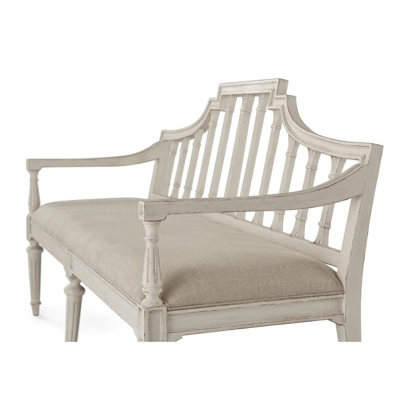 Nora White Linen Blend 58" Upholstered Bench
