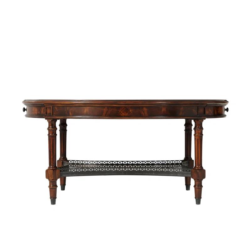 Oval Mahogany Wood Coffee Table with Storage and Brass Handles