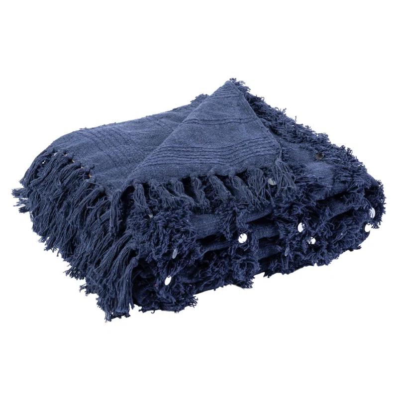 Norlen Luxe Navy Cotton Sequin Throw Blanket 24" x 15"