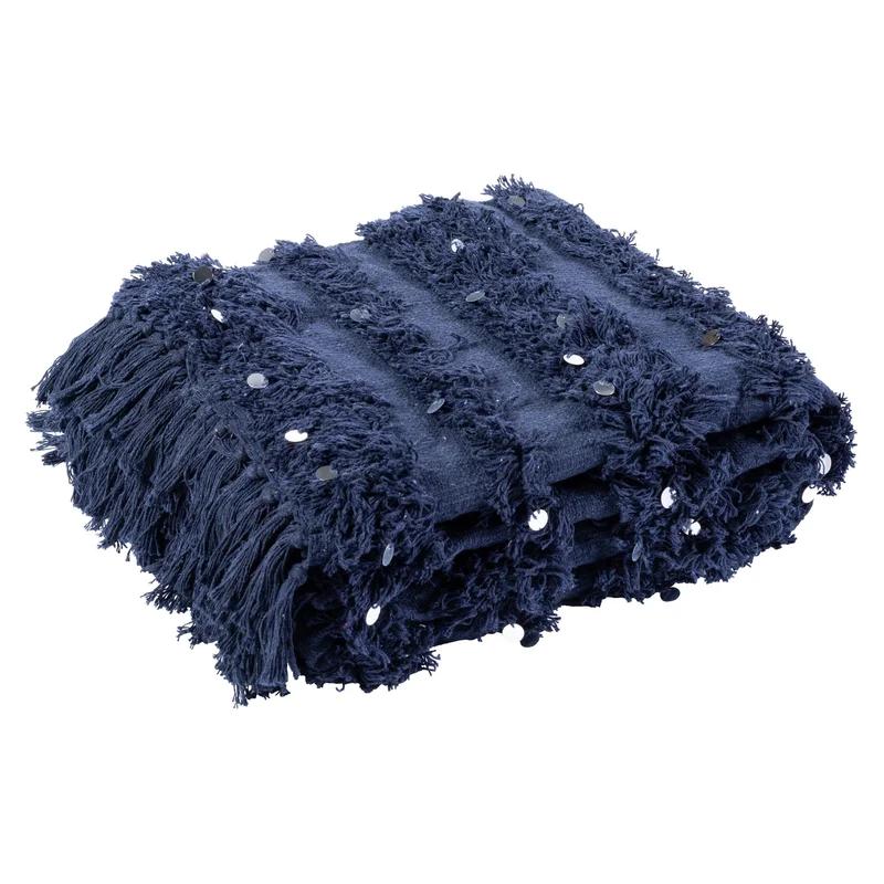 Norlen Luxe Navy Cotton Sequin Throw Blanket 24" x 15"