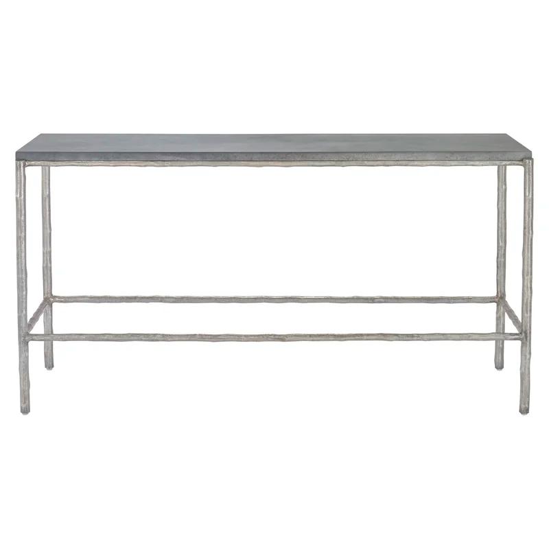 Brisbane 60'' Gray Stone and Silver Metal Console Table