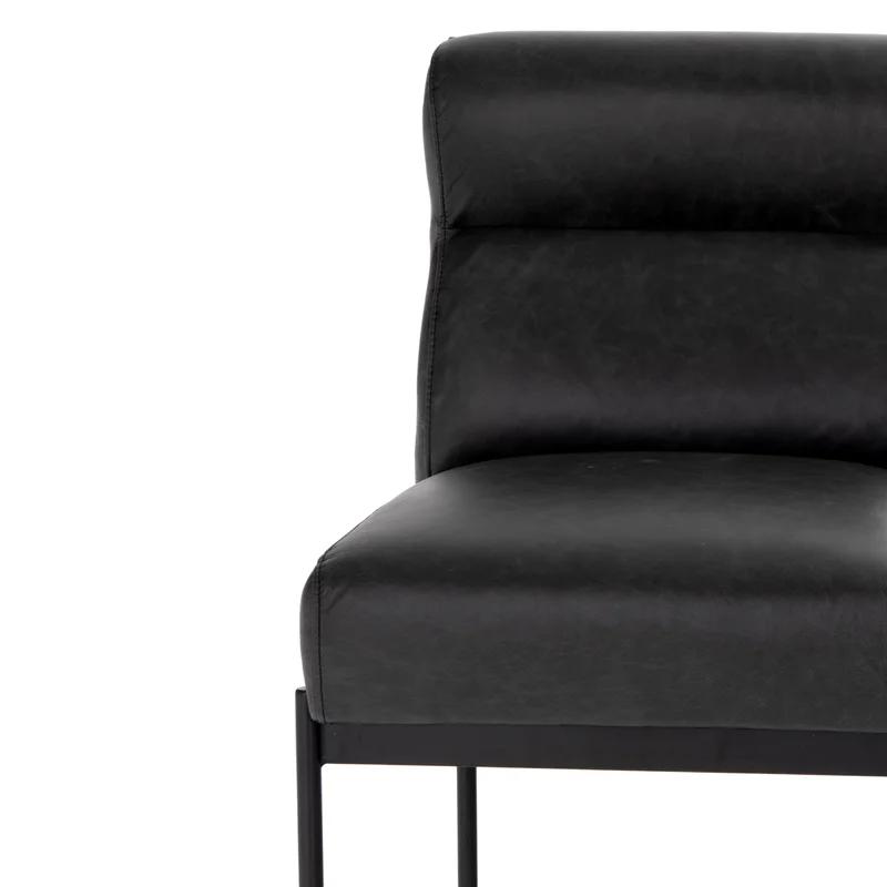 Sleek Black Top-Grain Leather Upholstered Side Chair with Metal Frame