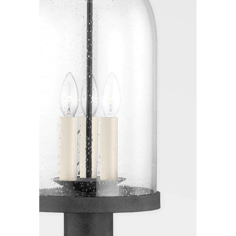 French Iron Clear Seeded Glass 3-Light Outdoor Post Lamp