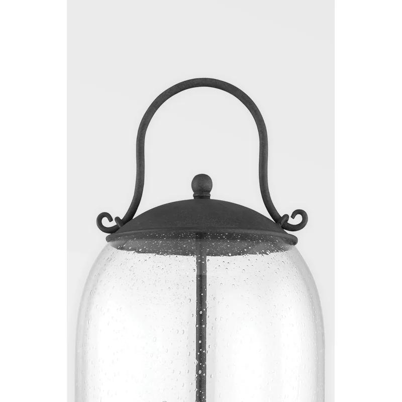French Iron Clear Seeded Glass 3-Light Outdoor Post Lamp