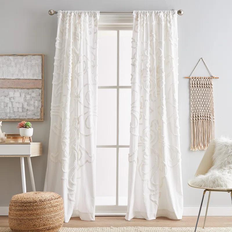 Peri Home Peri Home Gates Tufted Chenille Rod Pocket Curtain Panel Pair White (Set of 2)