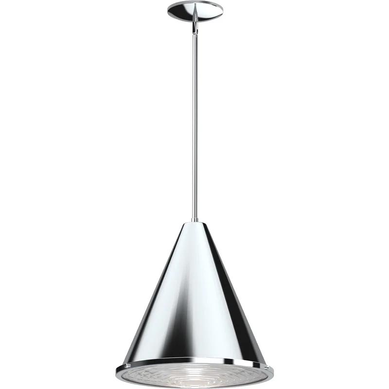 Chrome Elegance 1-Light Bell Pendant with Clear Ribbed Glass