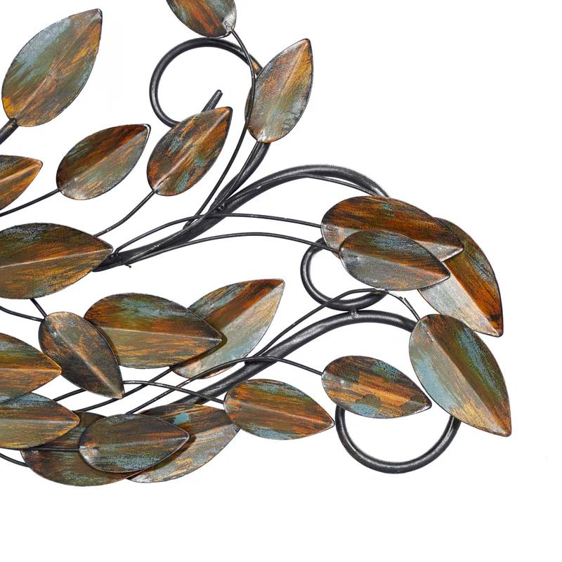 Rustic Green and Brown Iron Tree Branch Wall Sculpture