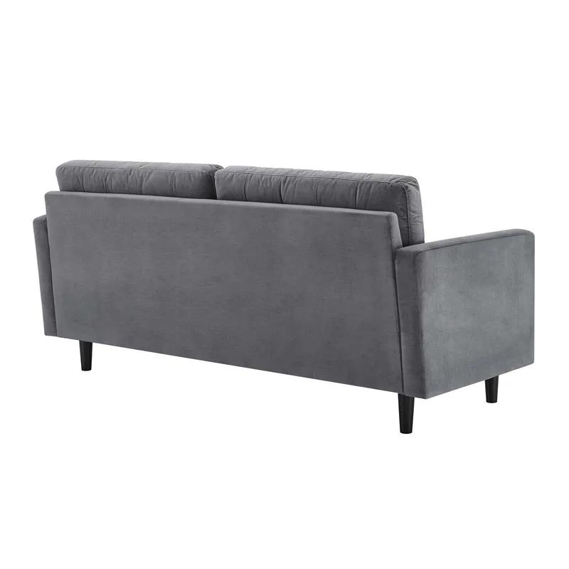 Exalt 75'' Glam Deco Gray Velvet Tufted Sofa with Track Arms