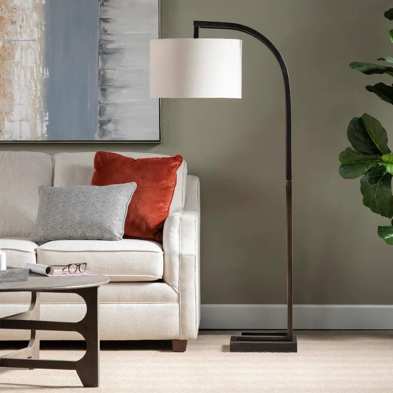 Circa Arc Floor Lamp 64'' in Oil Rubbed Bronze with Natural Linen Shade