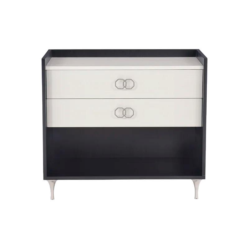 Elegant Transitional 2-Drawer Nightstand in Black and White