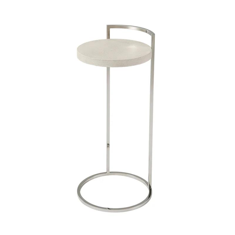 Transitional Overcast Silver Round Metal End Table