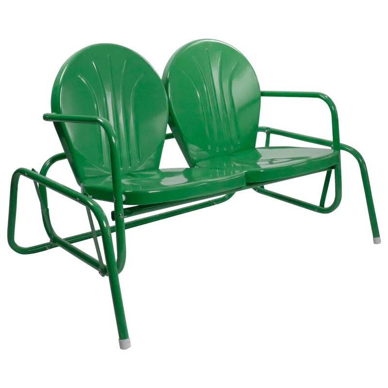 Green Retro Metal Double Glider Patio Chair with Powder-Coated Finish
