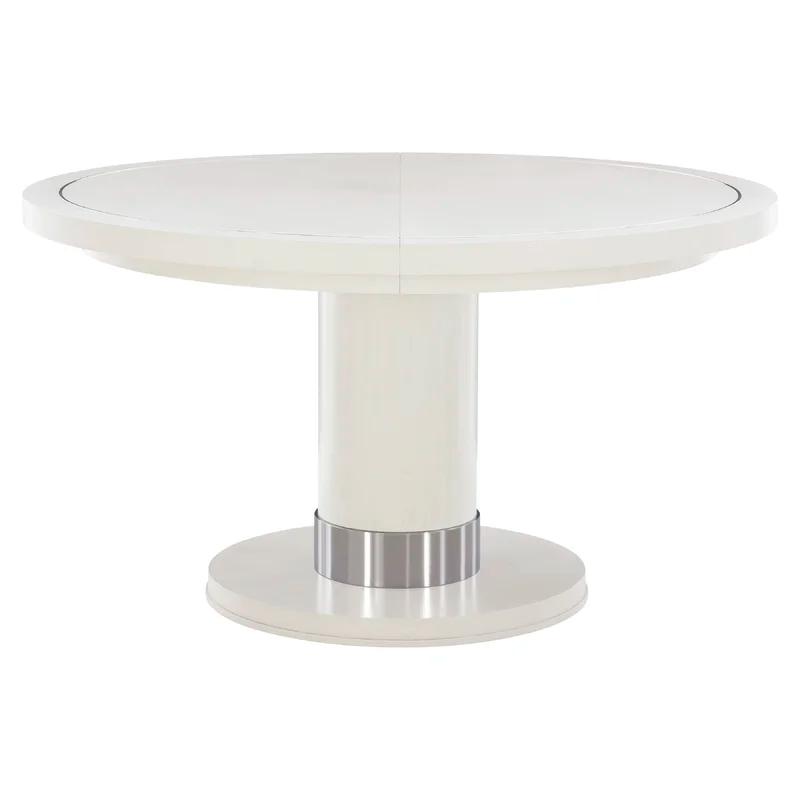 Eggshell White & Chrome 54" Round Extendable Dining Table
