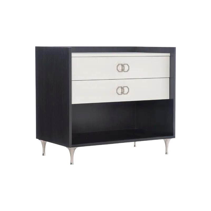 Elegant Transitional 2-Drawer Nightstand in Black and White