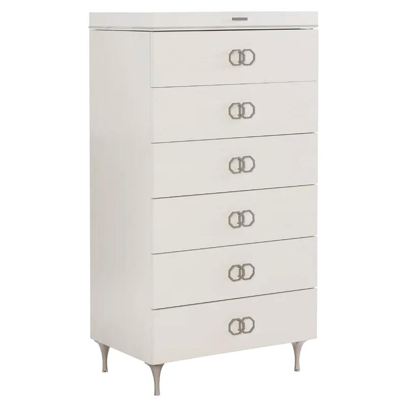 Eggshell White & Black 6-Drawer Tall Dresser with Silver Accents
