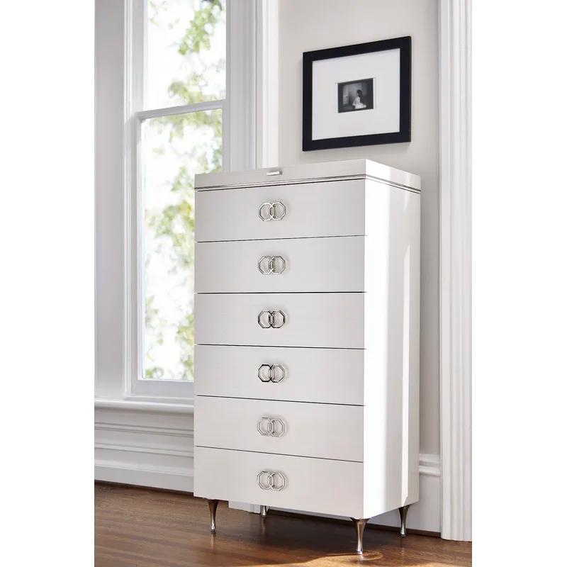 Eggshell White & Black 6-Drawer Tall Dresser with Silver Accents
