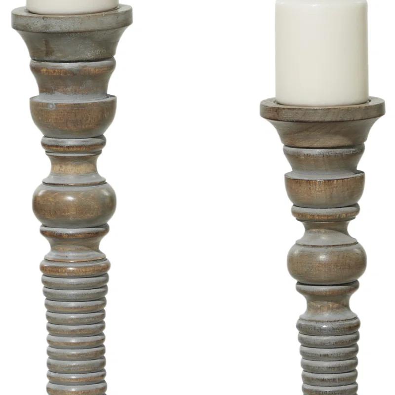 Mango Wood Handmade Decorative Light Gray Candle Holder Set (Set of 3)