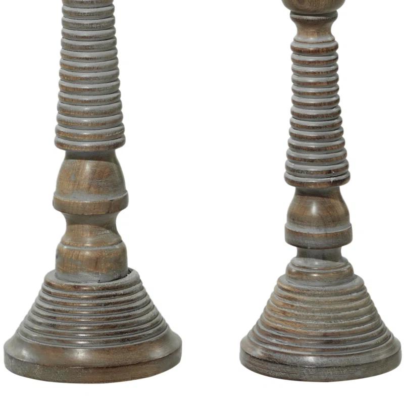 Mango Wood Handmade Decorative Light Gray Candle Holder Set (Set of 3)