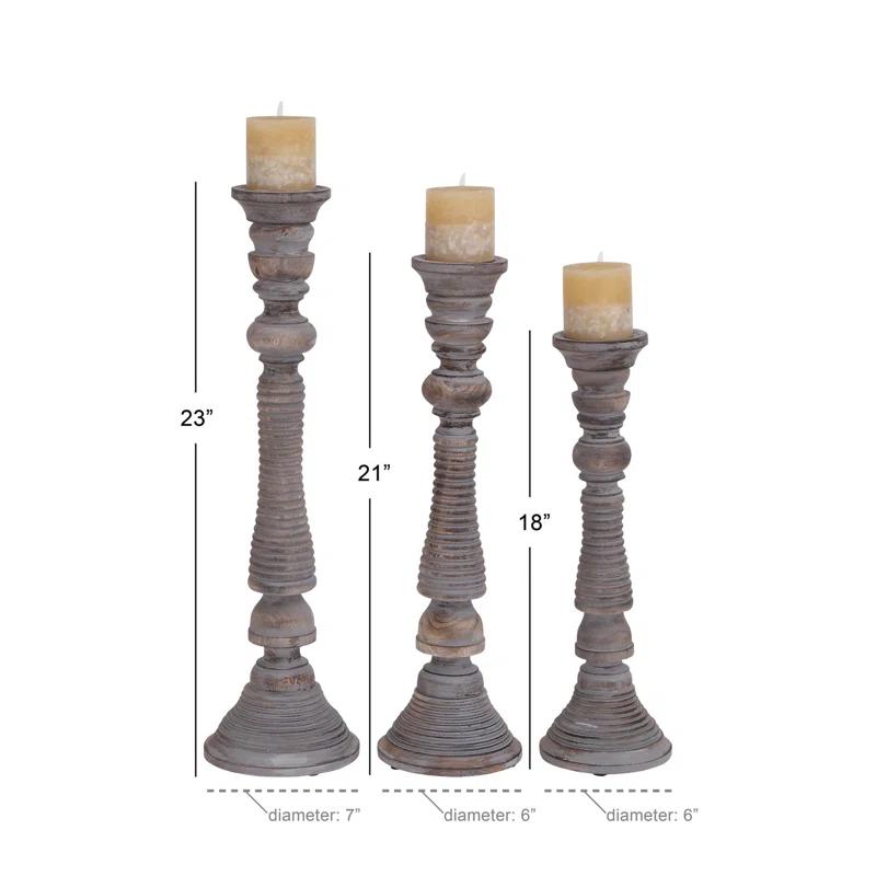 Mango Wood Handmade Decorative Light Gray Candle Holder Set (Set of 3)