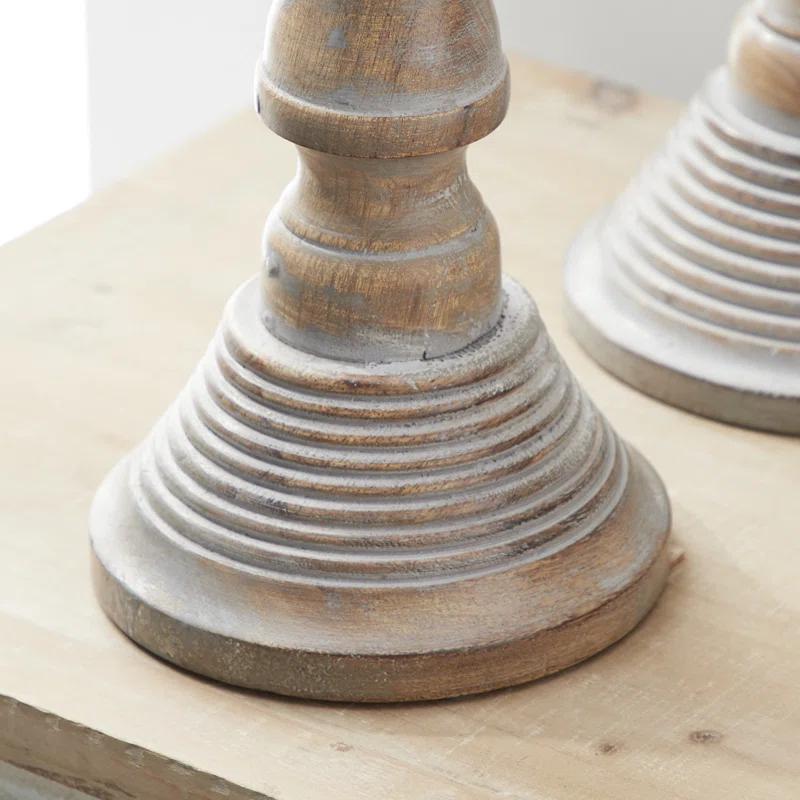 Mango Wood Handmade Decorative Light Gray Candle Holder Set (Set of 3)