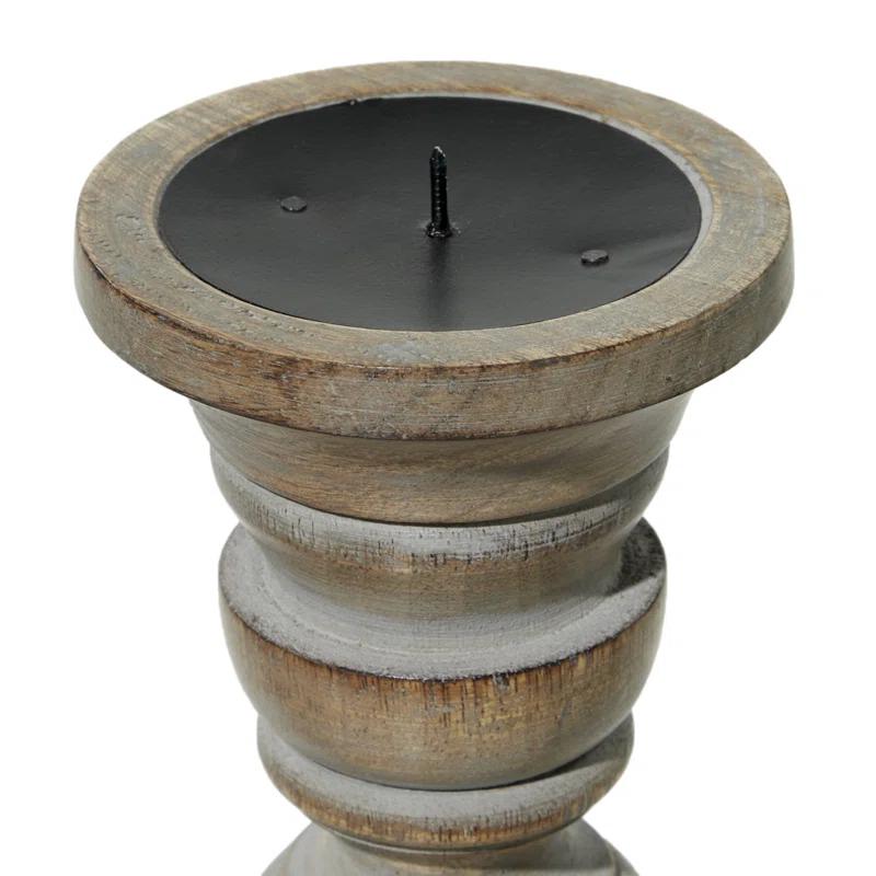 Mocha Brown Mango Wood Candlestick Trio with Gray Wash