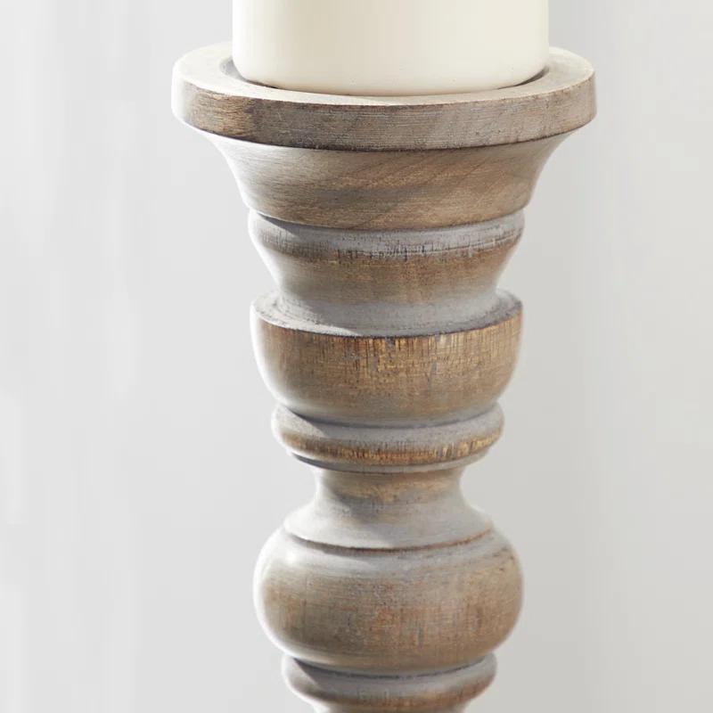 Mocha Brown Mango Wood Candlestick Trio with Gray Wash