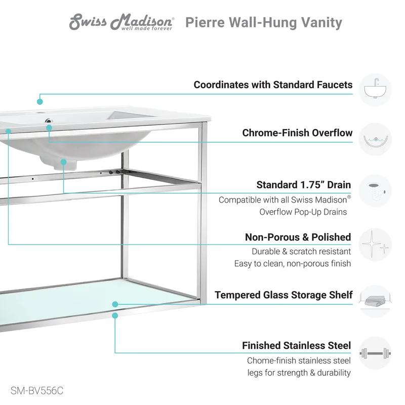 Pierre 35.4'' Chrome Metal Frame Single Bathroom Vanity with Glass Shelves