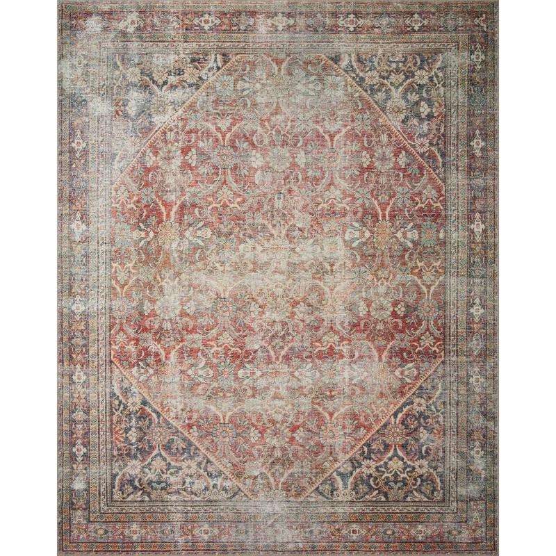 Vintage-Inspired Smooth Red Synthetic 27"x45" Area Rug