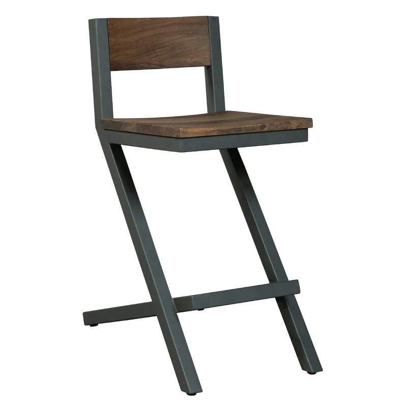 Contemporary 30'' Gray-Brown Metal & Wood Counter Stool