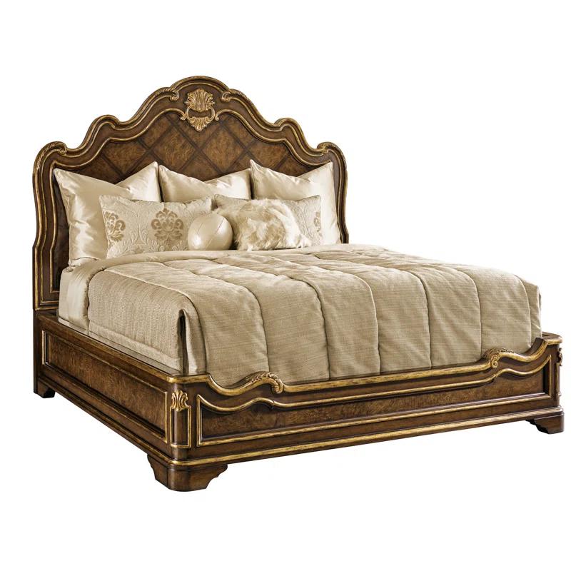 Aria Aged Gold Mahogany King Bed with Upholstered Headboard