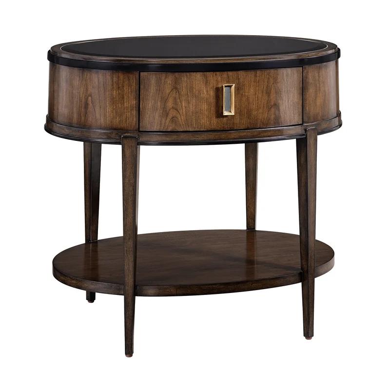 Sovereign Lyric Oval Nightstand in Caviar with Satin Brass Hardware