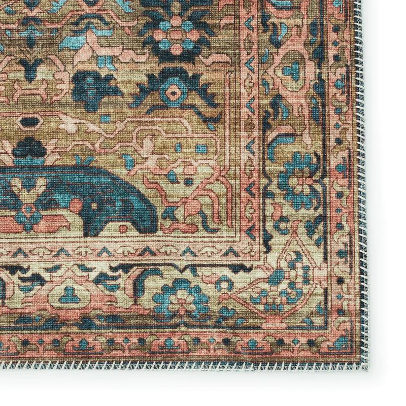 Reversible Floral Blue & Tan Easy-Care Polyester Runner Rug, 2'6" x 8'