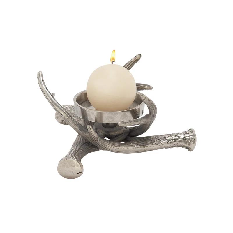 Elegant Silver Antler 12" Aluminum Tabletop Candle Lantern