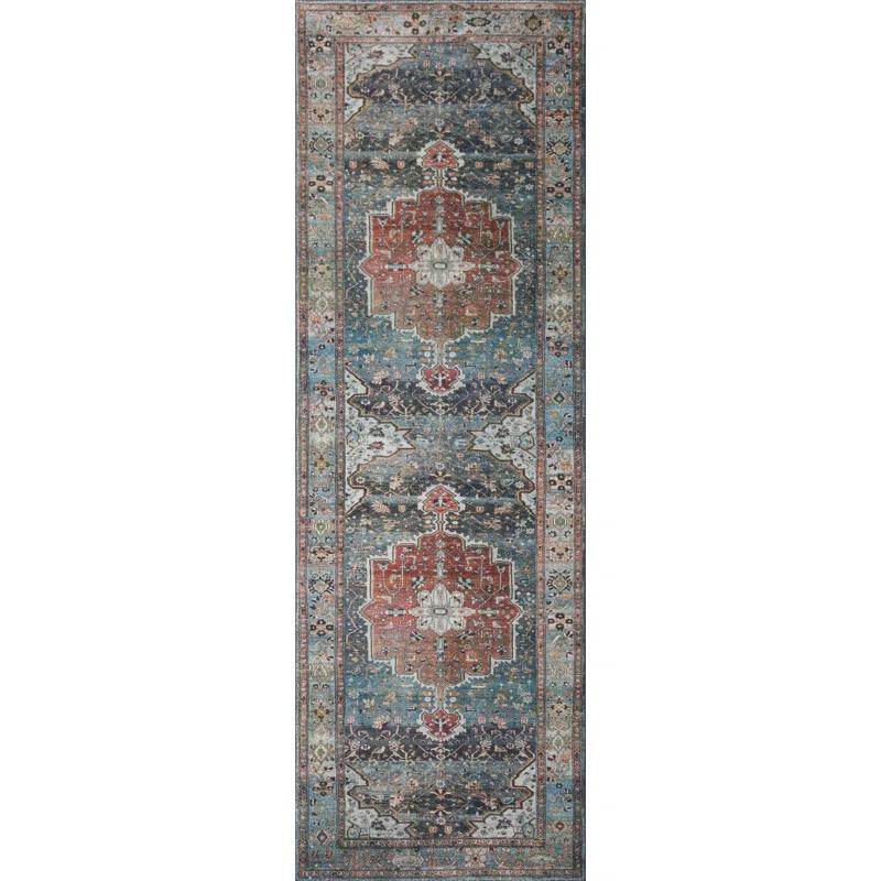 Oriental Ocean & Brick Plush Runner Rug with CloudPile Technology, 2'6" x 11'6"