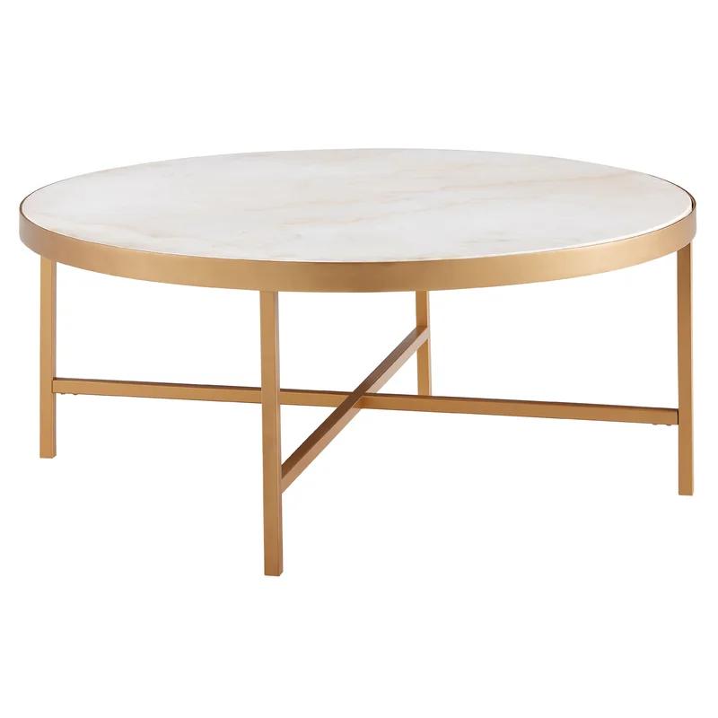 Round White Marble and Brass Coffee Table