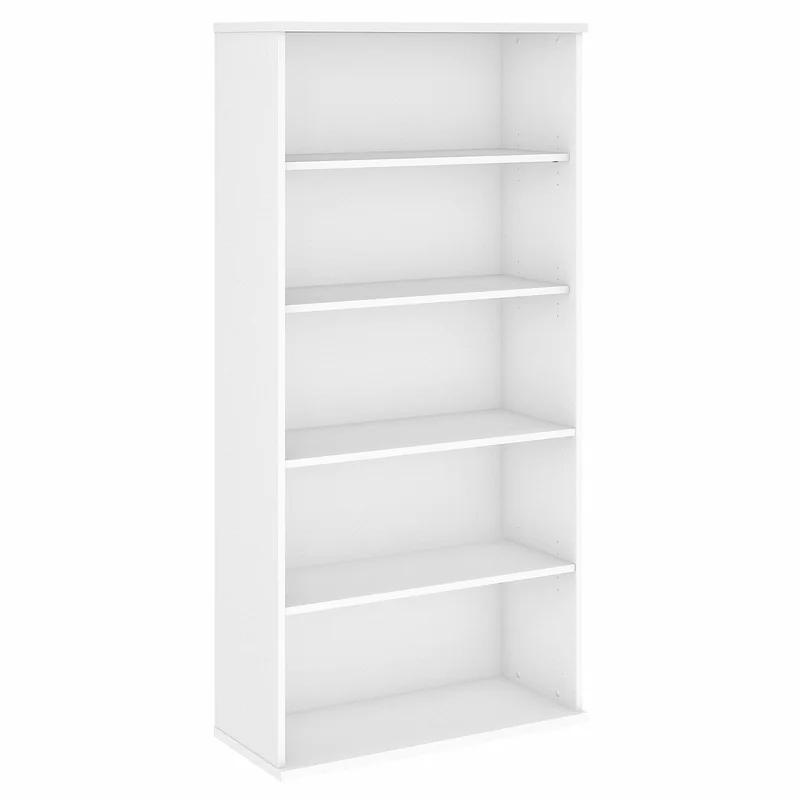 Contemporary White Adjustable 5-Shelf Bookcase - Engineered Wood