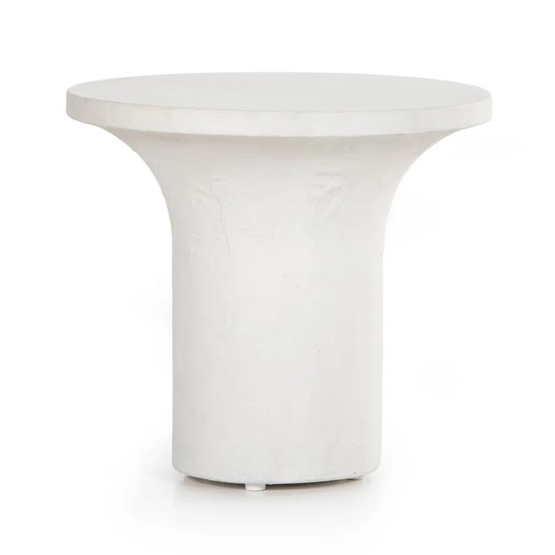 Contemporary Adobe-Inspired White Round Stone Side Table - 20"