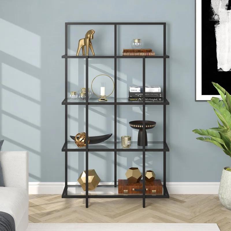 Ingels 62'' Blackened Bronze Steel and Glass Modern Etagere Bookcase