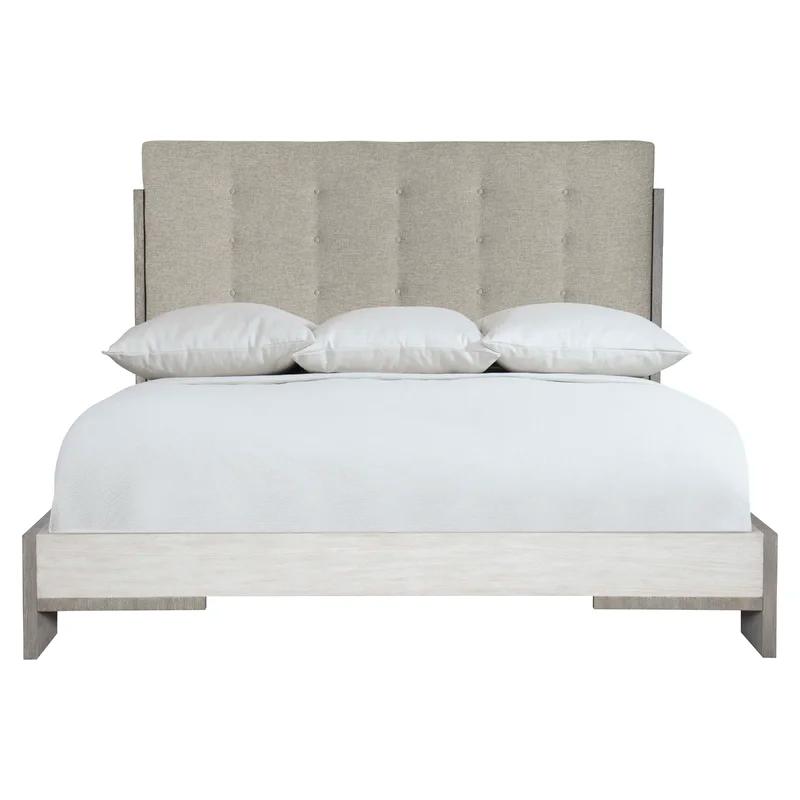 Transitional Gray Linen Upholstered California King Bed with Tufted Headboard