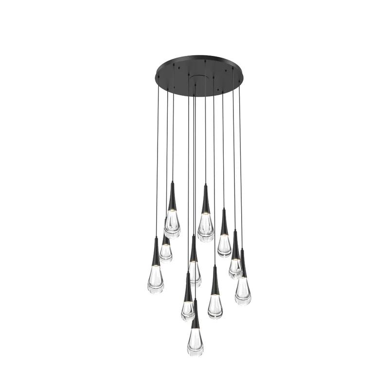 Ethereal Spring Shower 11-Light LED Cluster Pendant in Matte Black