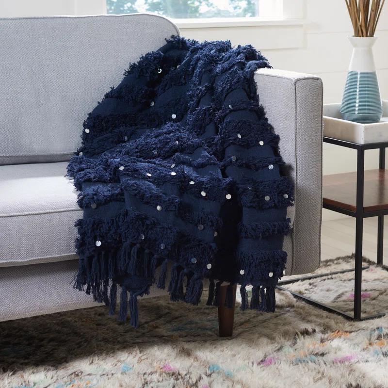 Norlen Luxe Navy Cotton Sequin Throw Blanket 24" x 15"