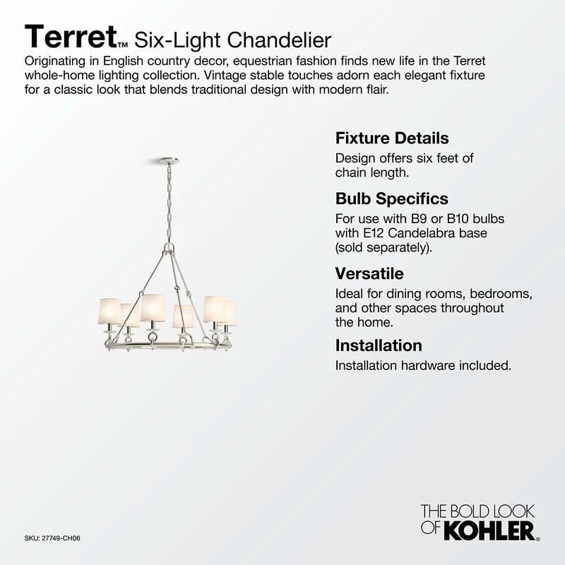 Terret Aristocratic 35.75" Vibrant Brushed Bronze Six-Light Chandelier