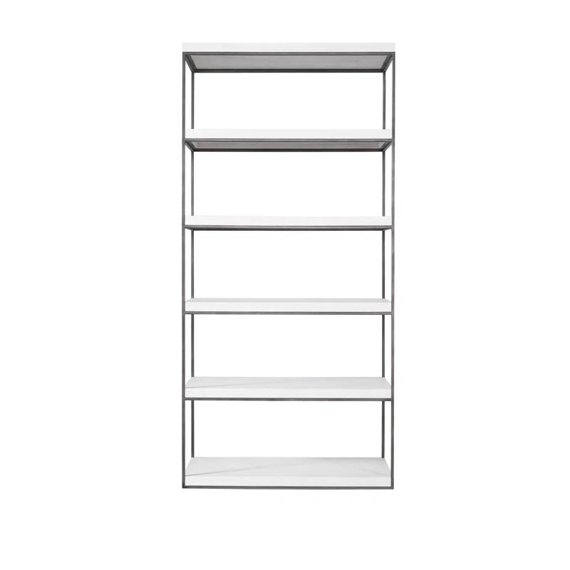 White Wood and Metal Contemporary Etagere Bookcase